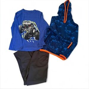 Boys Size 6/7 Clothing Lot Monster Truck Tee + Hoodie & Pants EUC